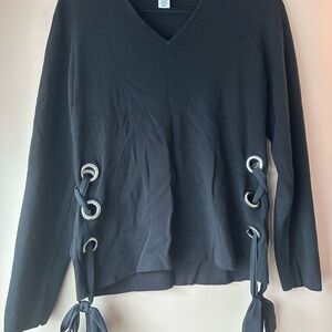 Bar III Black V-Neck Sweater with Grommet Details